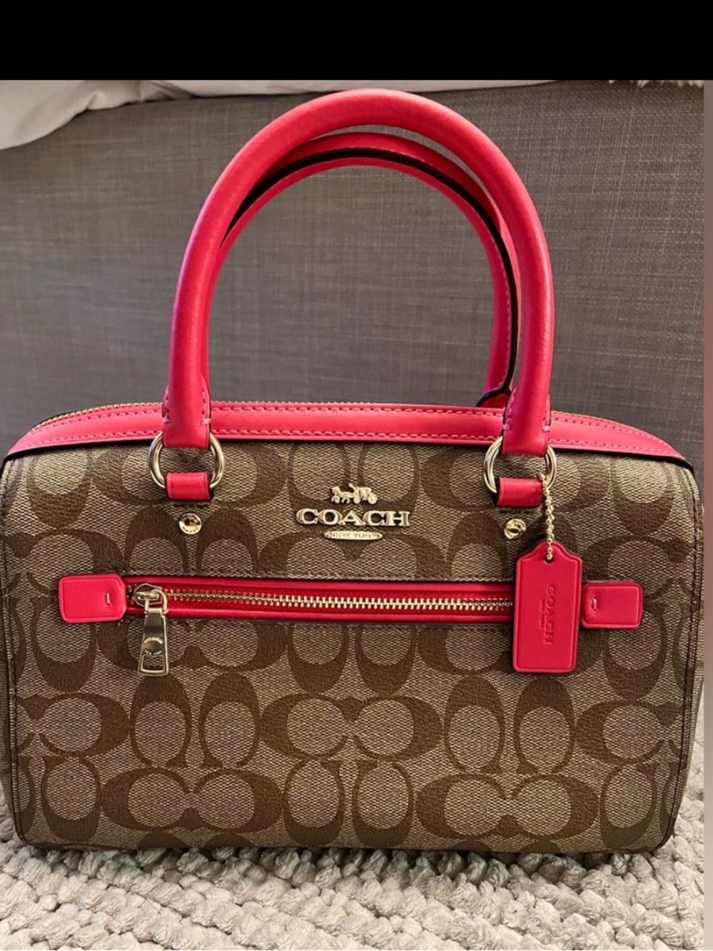 Coach Signature Rowan Satchel with HOT PINK (wallet to match in closet).